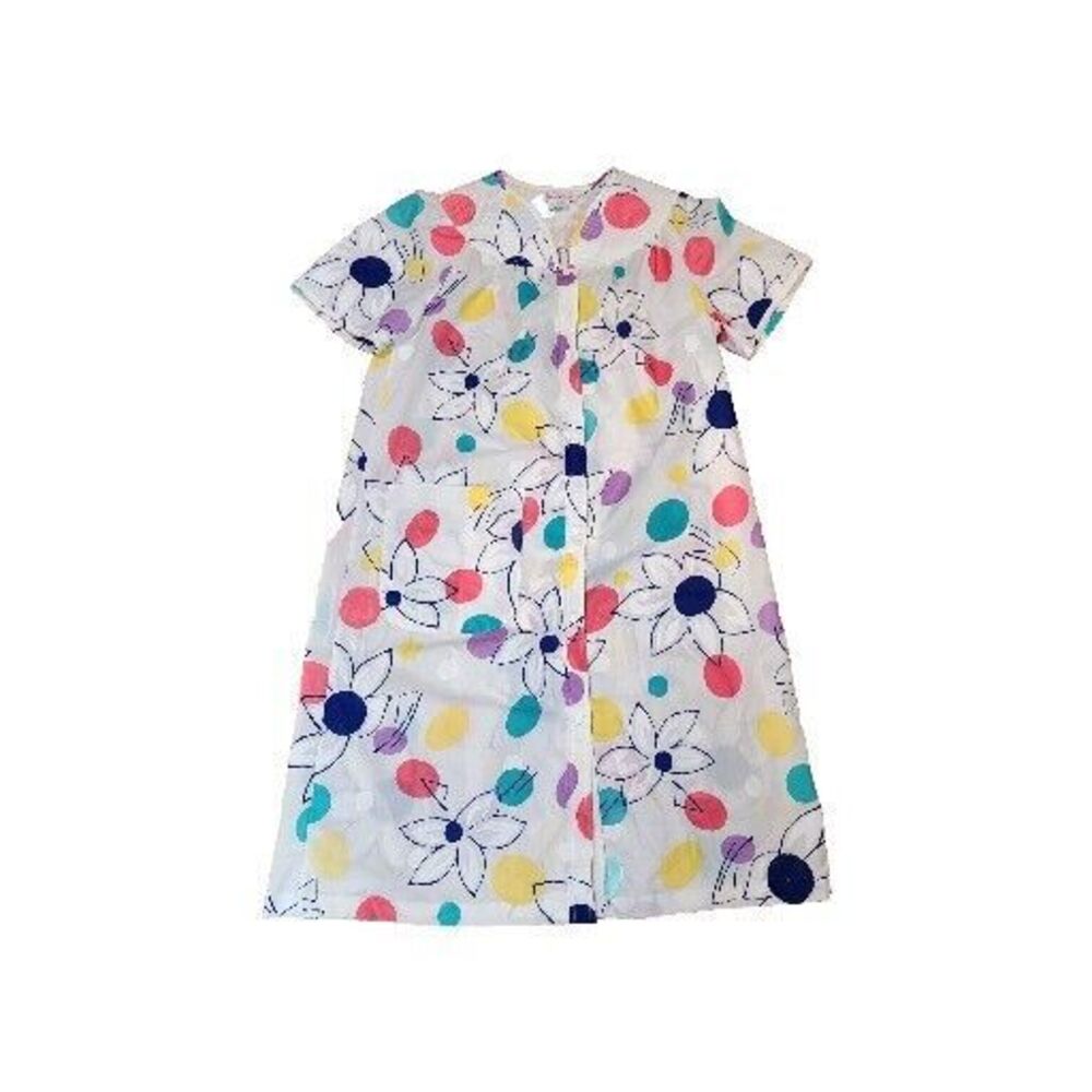 Smart Time House Dress Robe Multicolor Floral Short Sleeve Snap VTG Union Medium